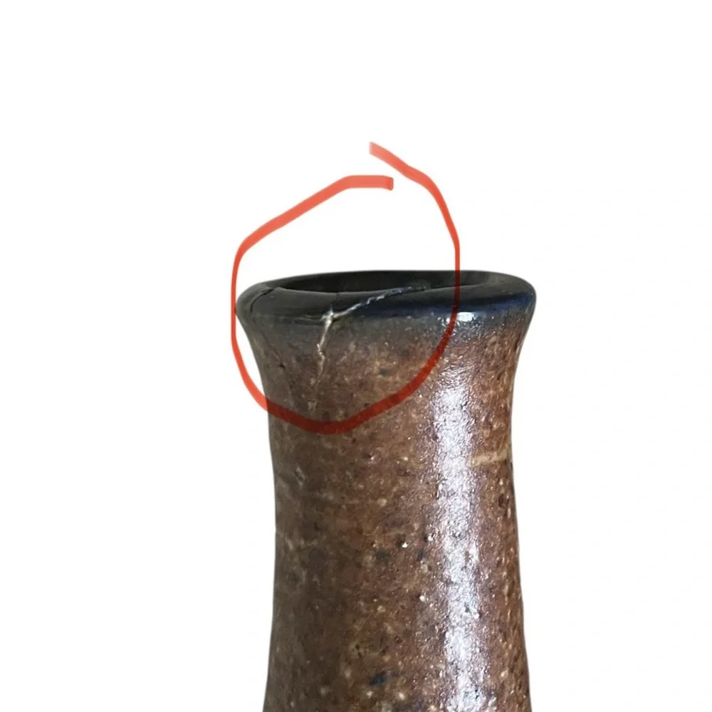 Hand Crafted Brown Vase with Black Floral Design